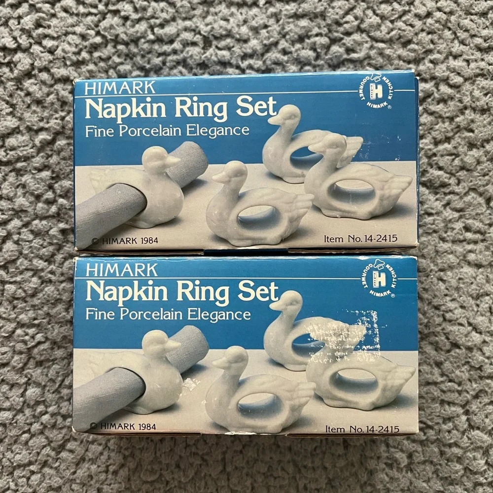 Vintage Himark Duck Napkin Rings Japan White Ceramic 1984 New Old Stock Set Of 8